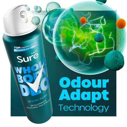 Sure Men Ocean Rush Whole Body Deodorant Spray 72h Odour Control   150ml