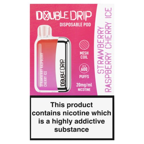 Double Drip Disposable Pod Strawberry Raspberry Cherry Ice 20mg