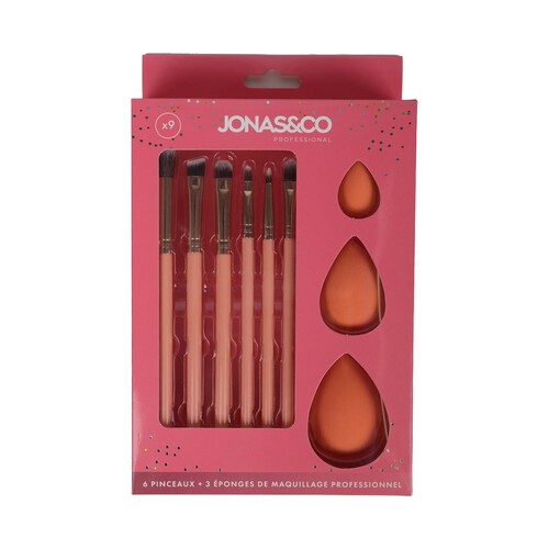 Jonas Set Of 6 Makeup Brushes + 3 Sponges