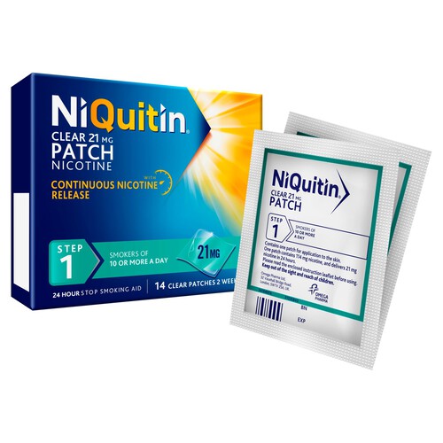 NiQuitin Clear Patch - Step 1 21mg, 14 Nicotine Patches - Stop Smoking Aid