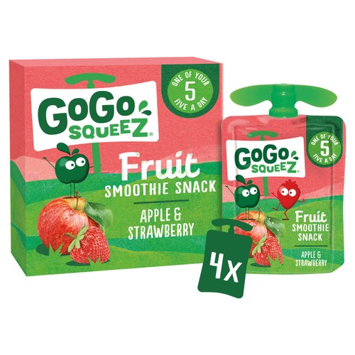 GoGo squeeZ Fruit Smoothie Snack Apple and Strawberry 4x90g