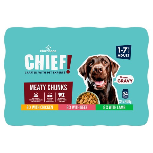 Morrisons Chief Meaty Chunks In Gravy Adult Dog Food 24 x 400g