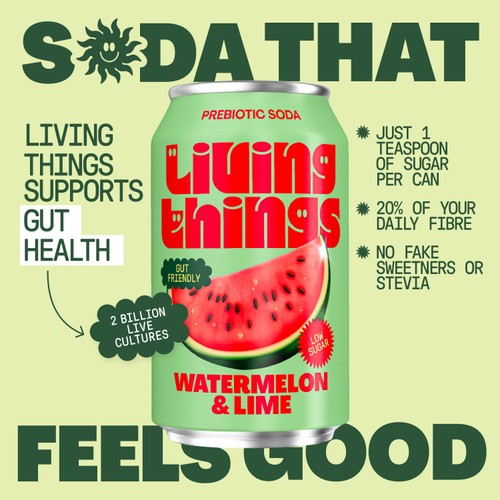 Living Things Watermelon & Lime Prebiotic Soda 4X330 ML