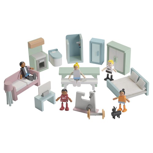 Ollie & Grace Wooden Toy Dollshouse Furniture And Family Set (wigig)