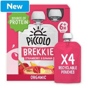 Piccolo Baby Organic Brekkie Strawberry & Banana Smooth 6M+ 4x100g