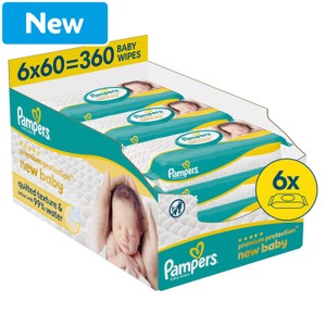 Pampers New Baby Wipes 6x60pk 360 per pack