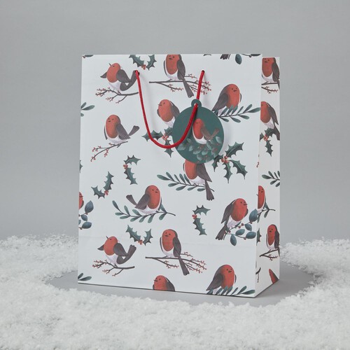 Morrisons Large Gift Bag Cream Robin Repeat