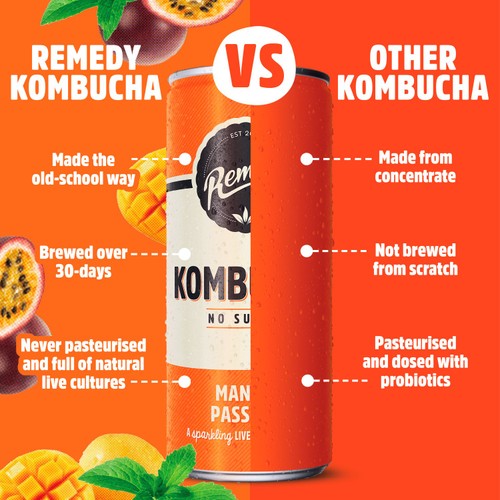 Remedy Kombucha Mango Passion 4 x 300ml