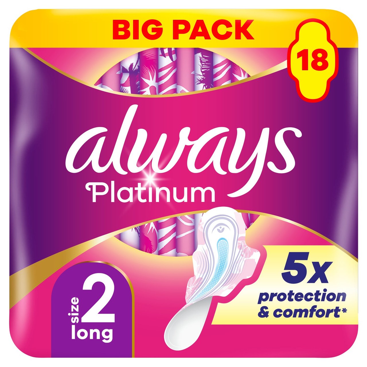 Always Platinum Sanitary Towels Size 2 Long Winged 18 pack