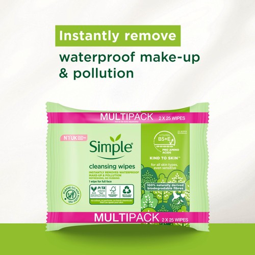 Simple Cleansing Face Wipes Biodegradable 