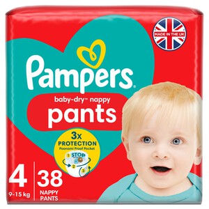 Pampers Baby-Dry Nappy Pants Size 4, 38 Nappies, 9kg-15kg, Essential Pack 38 per pack