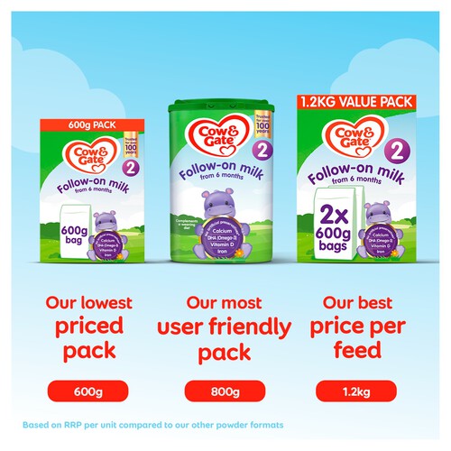 Cow & Gate 2 Follow On Baby Milk Formula Powder 6-12 Months Big Pack