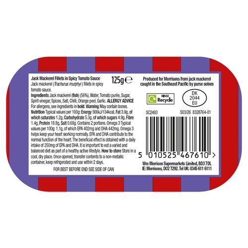 Morrisons Jack Mackerel Fillets In Spicy Tomato Sauce 125g
