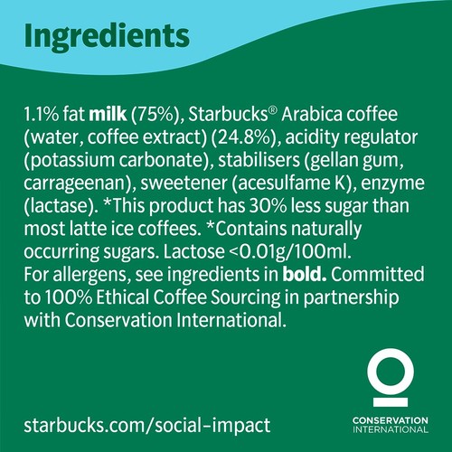 Starbucks Multiserve Skinny Latte No Added Sugar Iced Coffee 750ml