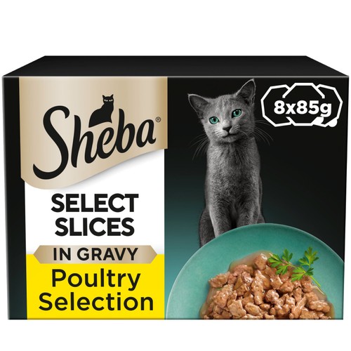 Sheba Select Slices Wet Cat Food Tray Poultry Collection in Gravy 8x85g