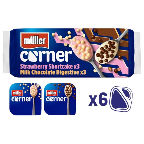 Muller Corner Chocolate Digestive and Strawberry Shortcake Yogurts