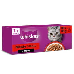 Whiskas 1+ Adult Wet Cat Food Pouches Meaty Meals in Gravy