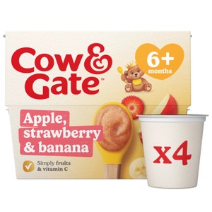 Cow And Gate Apple Strawberry And Banana Baby Food Fruit Pot 6 Plus Months 4X100G