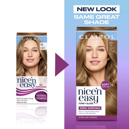 Clairol Nice'N Easy Tone+Gloss Semi Permanent Hair Dye 811/73 Ash Blonde