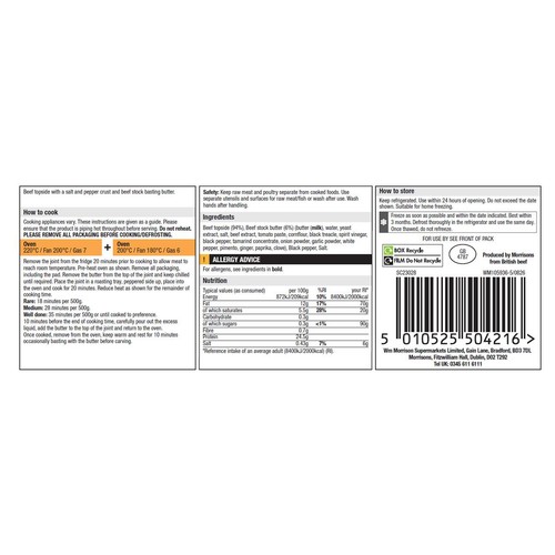 Morrisons Peppered Beef Topside Joint With A Beef Basting Butter 700g