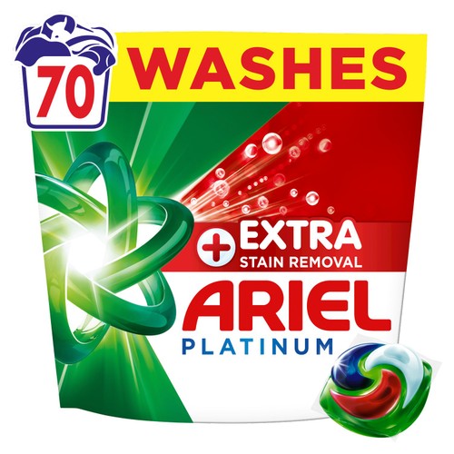 Ariel Platinum +Extra Stain Removal Laundry Detergent Liquid Pods 70 Washes