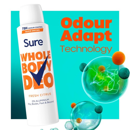 Sure Women Fresh Citrus Whole Body Deodorant Spray 72h Odour Control  150ml
