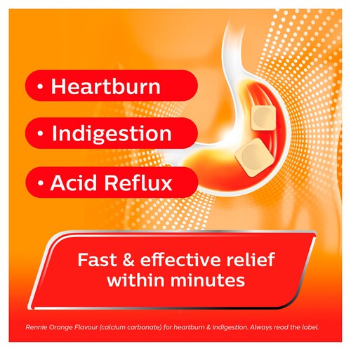 Rennie Orange Heartburn & Indigestion Chewable Tablets