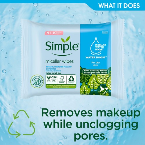 Simple Micellar Cleansing Wipes 20 Wipes