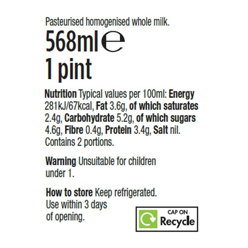 Morrisons Welsh Whole Milk 1 Pint