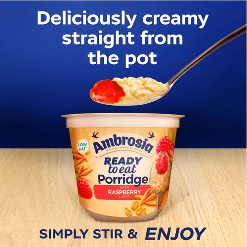 Ambrosia Ready to Eat Porridge Oat Cereal Pot Raspberry Layer   210g
