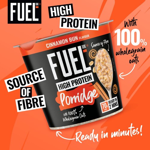 FUEL10K High Protein Cinnamon Bun Porridge Oat Cereal Pot 70g