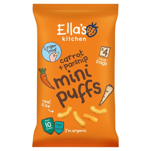 Ella's Kitchen Carrot and Parsnip Mini Puffs Multipack Baby Snack 10+ Month