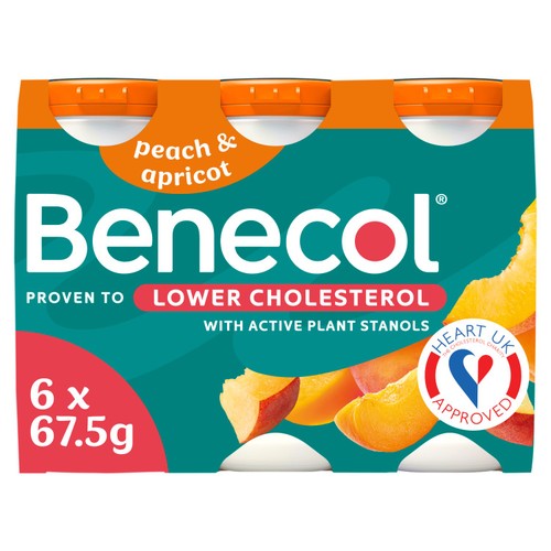 Benecol No Added Sugar Peach & Apricot Yogurt Drink 6 x 67.5g (405g)