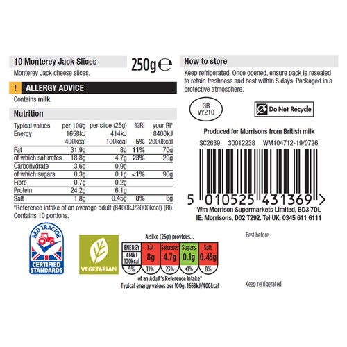 Morrisons Monterey Jack Slices 250g