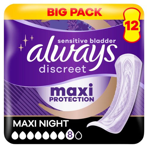 Always Discreet Pads Maxi Night Incontinence Bladder Weakness 12 Pack