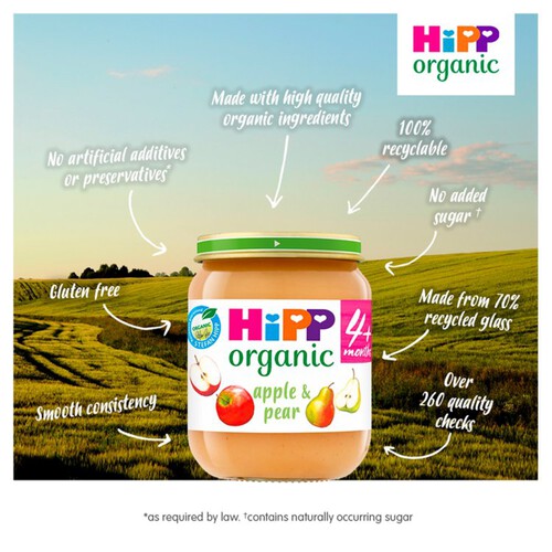 HiPP Organic Apple and Pear 100% Fruit Baby Food Jar 4+ Months