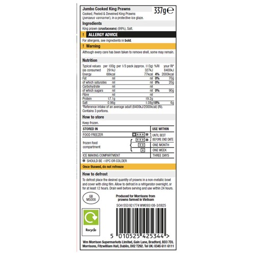 Morrisons The Best Jumbo Cooked Prawns  337.5g