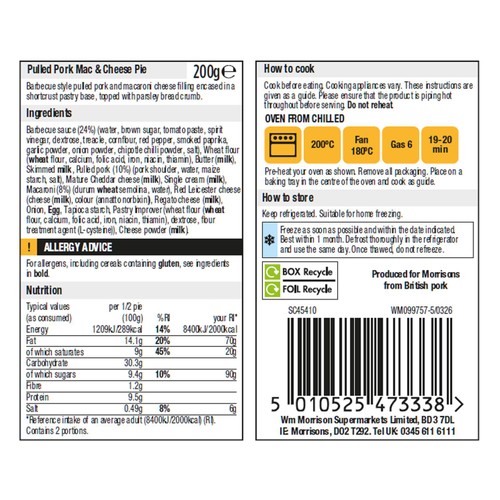 Morrisons The Best Pulled Pork & Mac Cheese Pie 200g