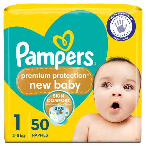 Pampers Premium Protection New Baby Size 1 50 Nappies Essential Pack