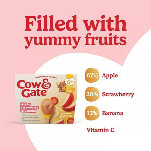 Cow & Gate Apple Strawberry & Banana Baby Food Fruit Pot 6+ Months 4x100g