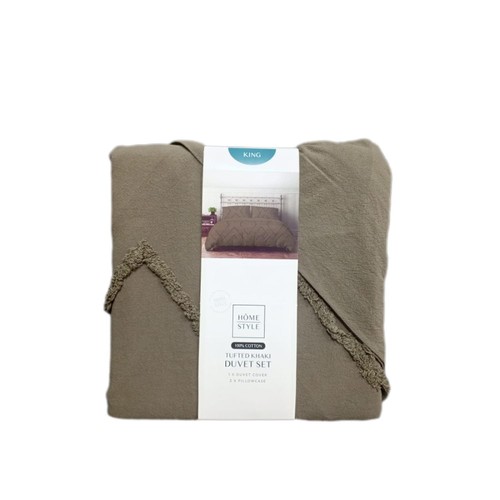 Home Style 100% Cotton Tufted Khaki Duvet Set King