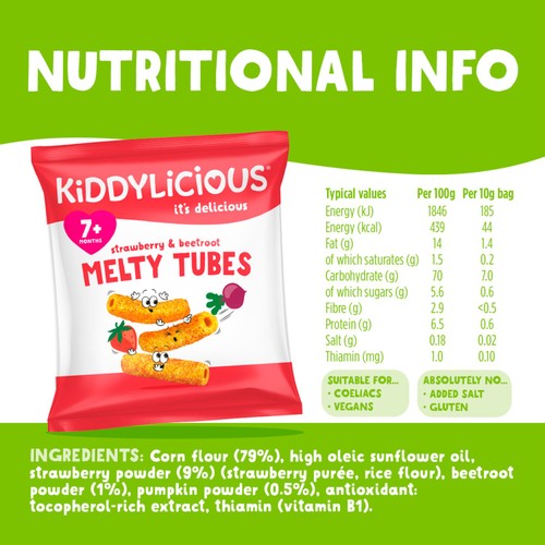 Kiddylicious Strawberry & Beetroot Melty Tubes 7+ Months 4x10g