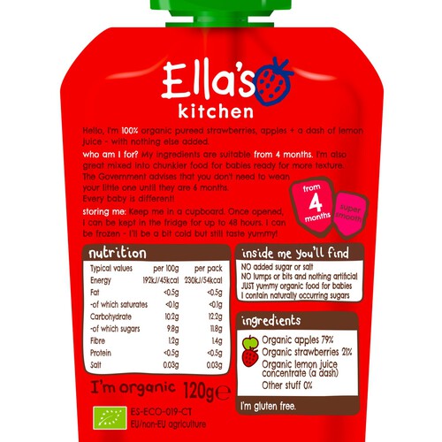 Ella's Kitchen Strawberries and Apples Baby Food Pouch 4+ Months 