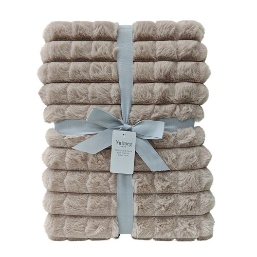Nutmeg Home Taupe Grid Faux Fur Throw 150Cm X 200Cm