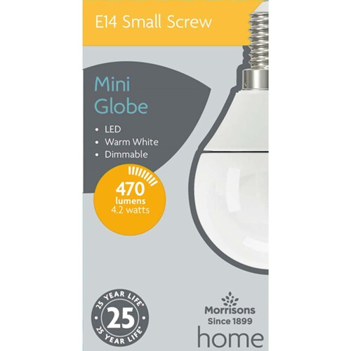 Morrisons Led Mini Globe 470 Lumens Ses 4W Dimmable Light Bulb