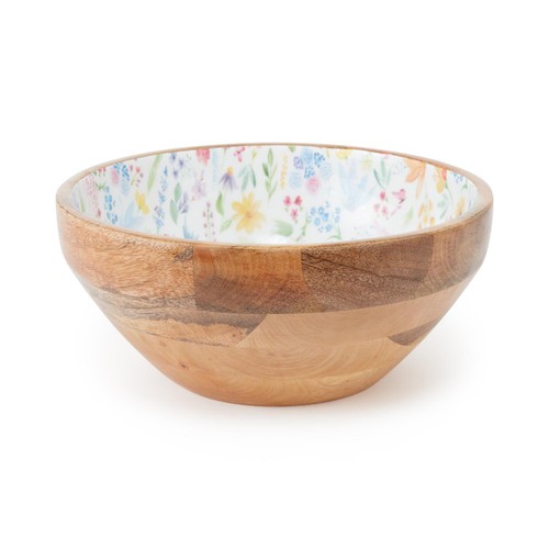 Nutmeg Home Watercolour Floral Print Mango Wood Bowl
