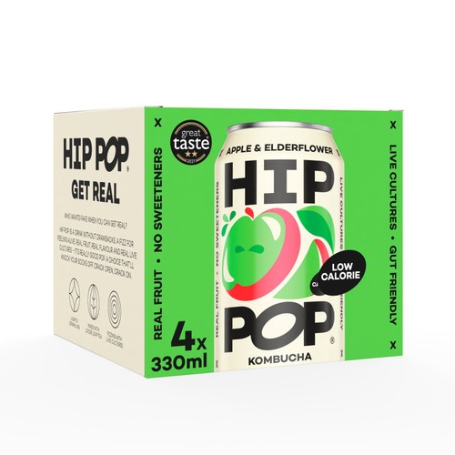 Hip Pop Apple & Elderflower Kombucha Cans   4 x 330ml