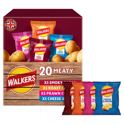 Walkers Meaty Variety Multipack Crisps Box 20 x 25g