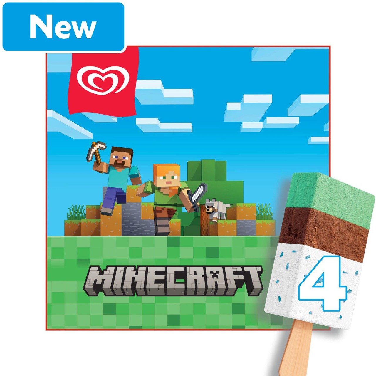 Heartbrand Minecraft Ice Cream Sticks Vanilla & Chocolate 4x75 ml