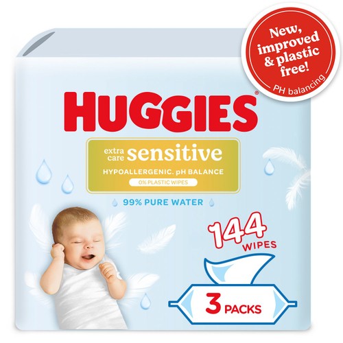 Huggies Pure Extra Care Sensitive Plastic Free Baby Wipes 3 x 48 Pack